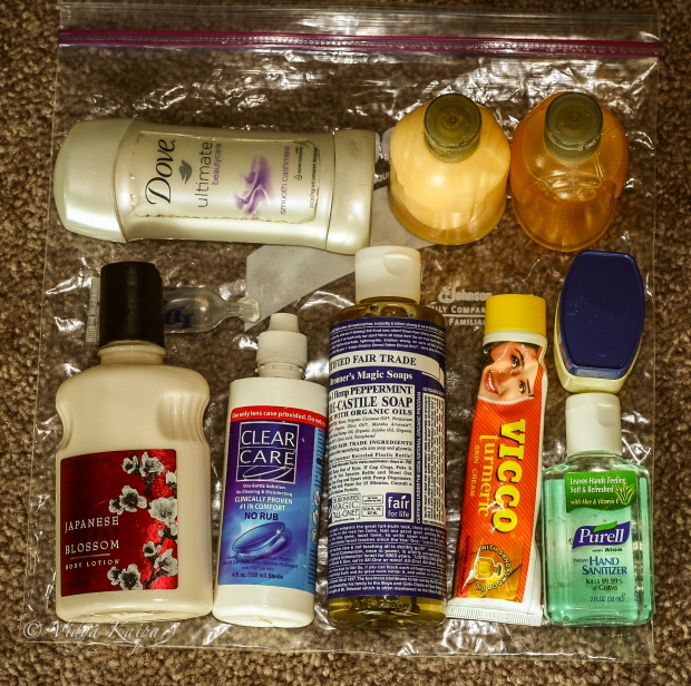 Dr. Bronner's Liquid Soap (& the contents of my bathroom essentials bag)